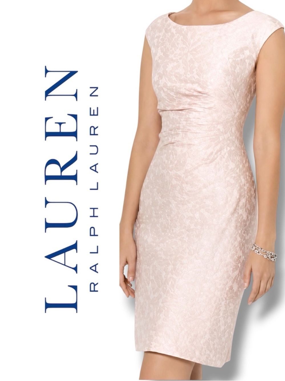 NWT Lauren Ralph Lauren Elegant Pink Tonal Brocade Sheath Dress Special Occasion